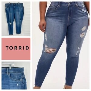 Torrid Womens Plus Size 28R FeelTheFit Distressed Ripped Skinny Jeans Denim‎